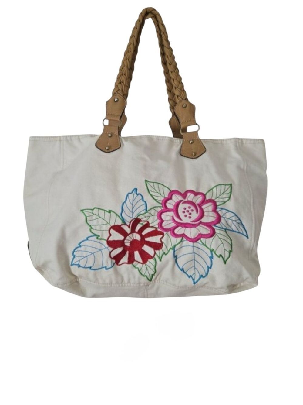 XOXO Floral Canvas Tote Bag Faux Leather Handles